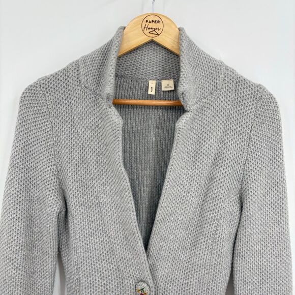 Anthropologie Moth Blakely Gray Floral One Button Knit Cardigan, Sz XS, Boho - Picture 3 of 12